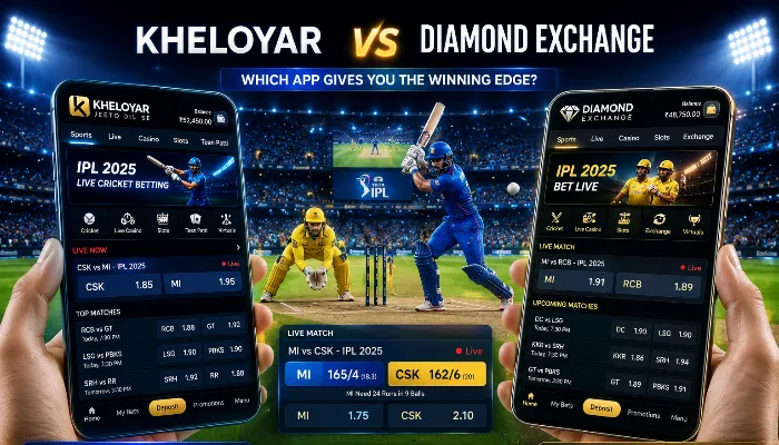 Kheloyar and Diamond Exchange live cricket betting comparison during IPL match