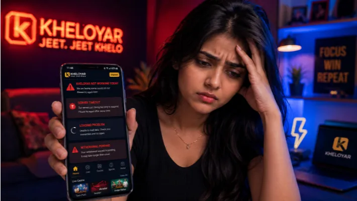 Young Indian woman experiencing Kheloyar not working issue with server timeout on mobile app