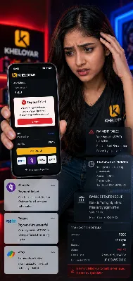 Indian girl frustrated after Kheloyar deposit failed with UPI payment error on smartphone