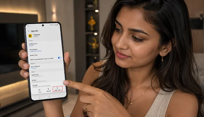 User clearing Kheloyar app cache to fix crash issue on Android