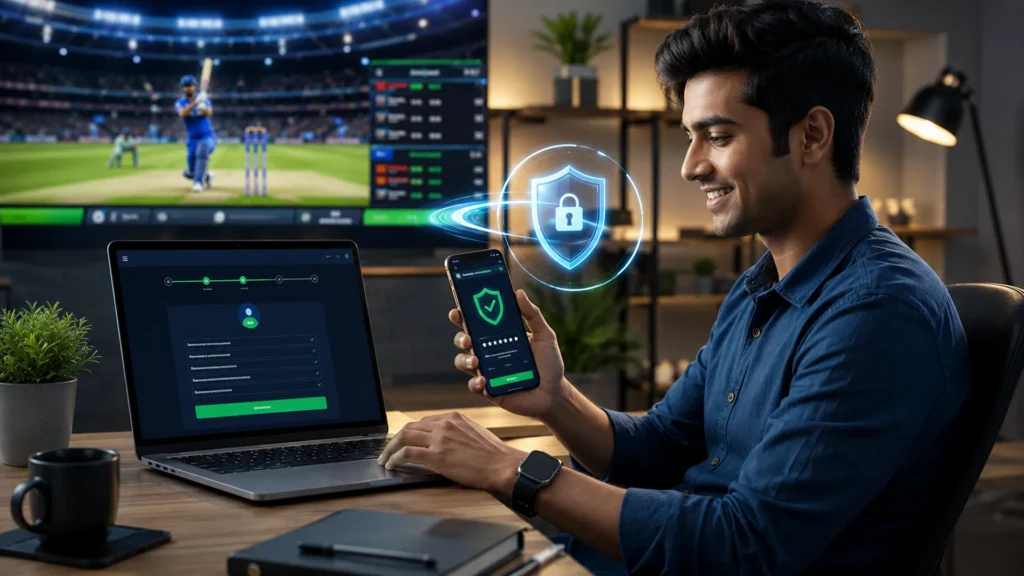 Beginner creating a Kheloyar account on a laptop while using a smartphone for verification.