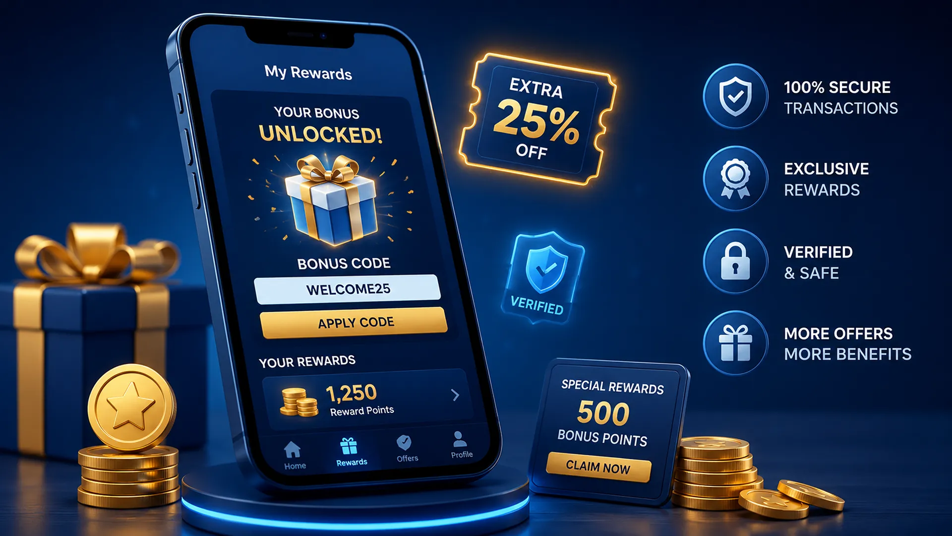 Khelo24 bonus code rewards offer displayed on a smartphone with digital gift icons